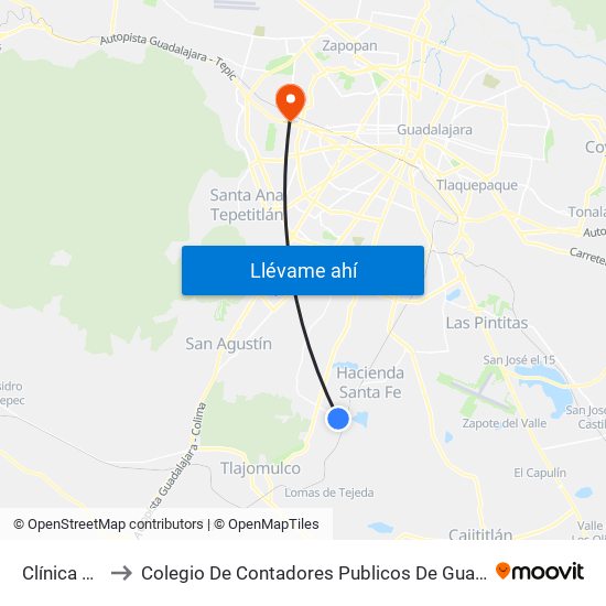 Clínica 180 to Colegio De Contadores Publicos De Guadalajara map