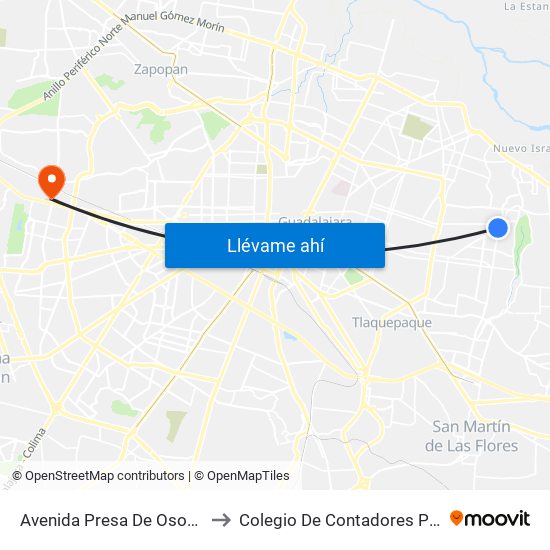 Avenida Presa De Osorio X Presa Del Laurel to Colegio De Contadores Publicos De Guadalajara map