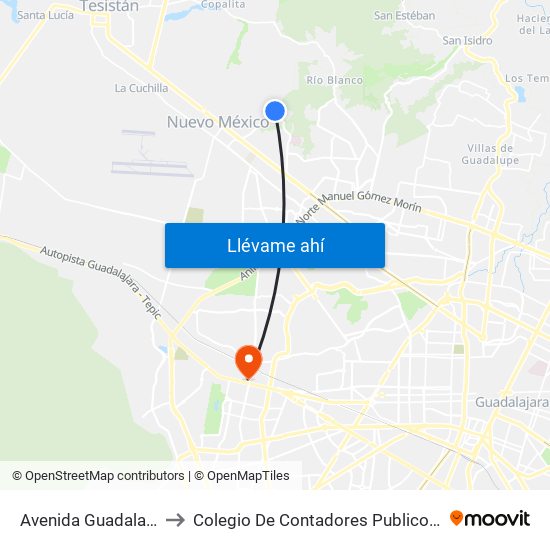 Avenida Guadalajara, 3022 to Colegio De Contadores Publicos De Guadalajara map