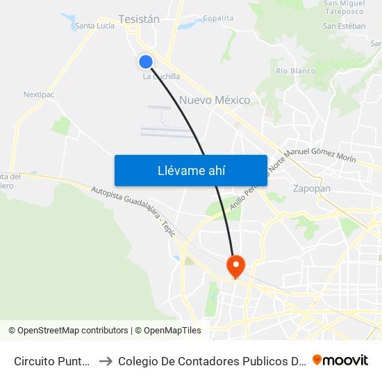 Circuito Punta Norte to Colegio De Contadores Publicos De Guadalajara map