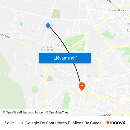 Solares to Colegio De Contadores Publicos De Guadalajara map