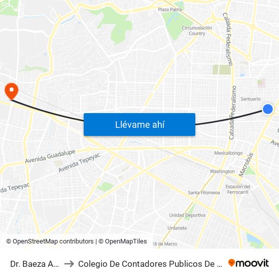 Dr. Baeza Alzaga to Colegio De Contadores Publicos De Guadalajara map