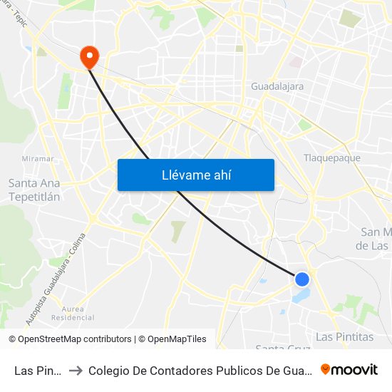 Las Pintas to Colegio De Contadores Publicos De Guadalajara map