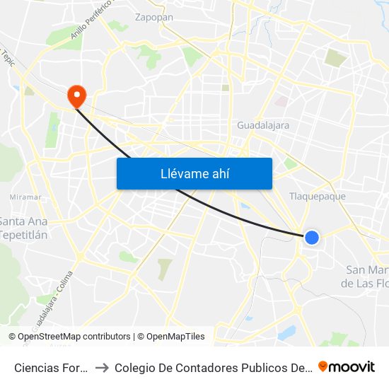 Ciencias Forenses to Colegio De Contadores Publicos De Guadalajara map