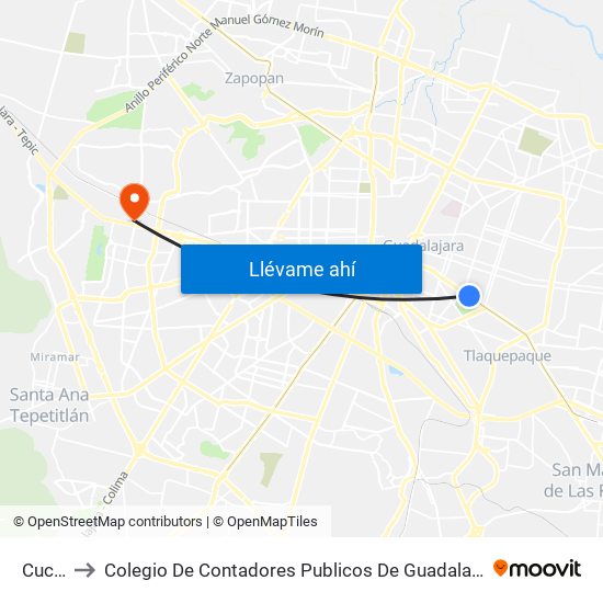 Cucei to Colegio De Contadores Publicos De Guadalajara map