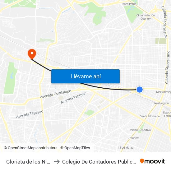 Glorieta De Los Niños Héroes to Colegio De Contadores Publicos De Guadalajara map