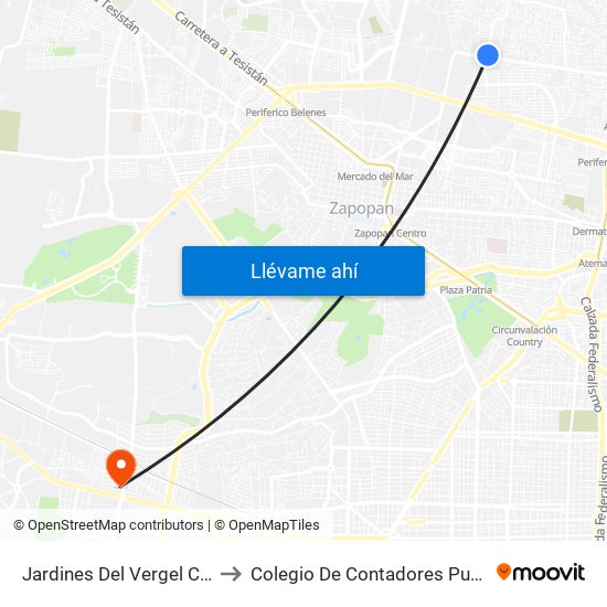 Jardines Del Vergel Calzada Del Vergel to Colegio De Contadores Publicos De Guadalajara map