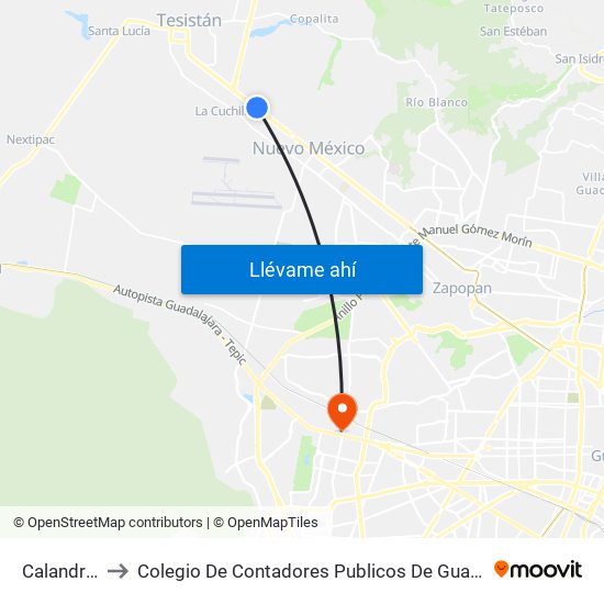 Calandrias to Colegio De Contadores Publicos De Guadalajara map