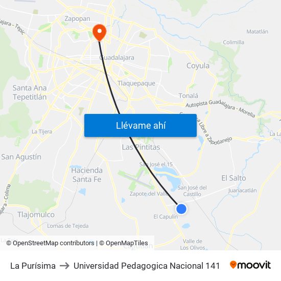 La Purísima to Universidad Pedagogica Nacional 141 map