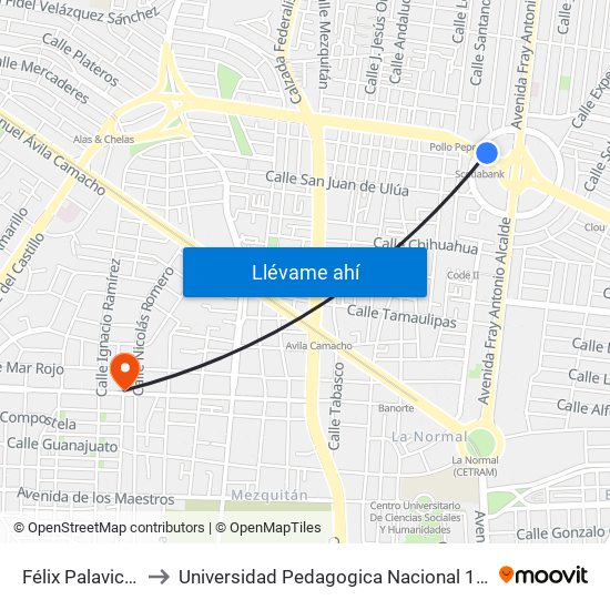 Félix Palavicini to Universidad Pedagogica Nacional 141 map