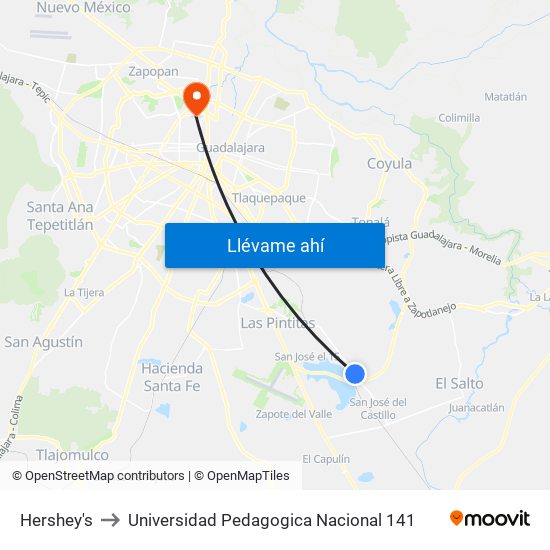 Hershey's to Universidad Pedagogica Nacional 141 map