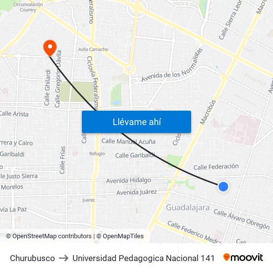 Churubusco to Universidad Pedagogica Nacional 141 map