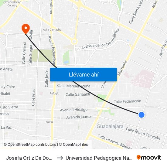 Josefa Ortiz De Domínguez to Universidad Pedagogica Nacional 141 map