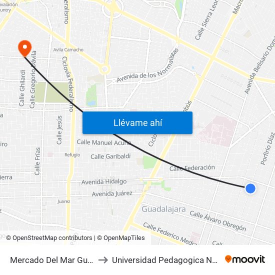 Mercado Del Mar Guadalajara to Universidad Pedagogica Nacional 141 map