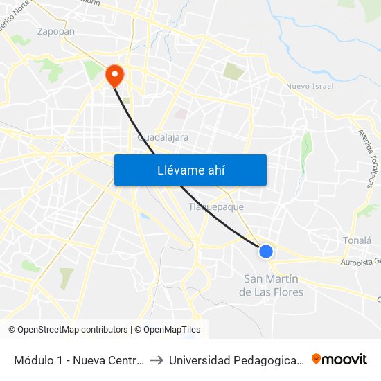 Módulo 1 - Nueva Central Camionera to Universidad Pedagogica Nacional 141 map