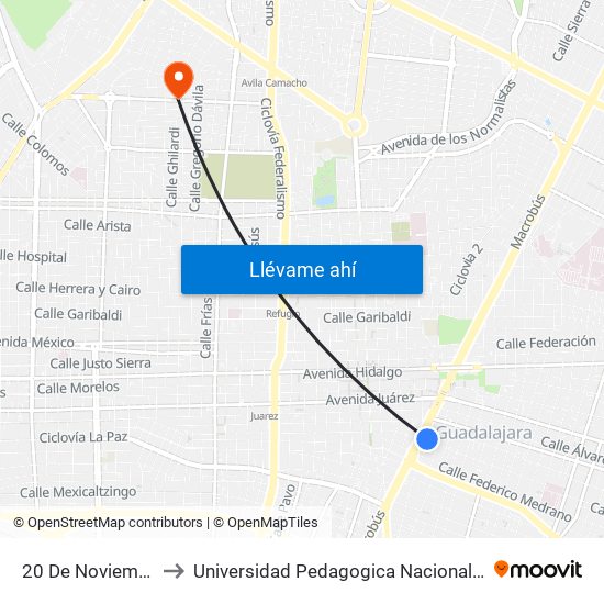 20 De Noviembre to Universidad Pedagogica Nacional 141 map