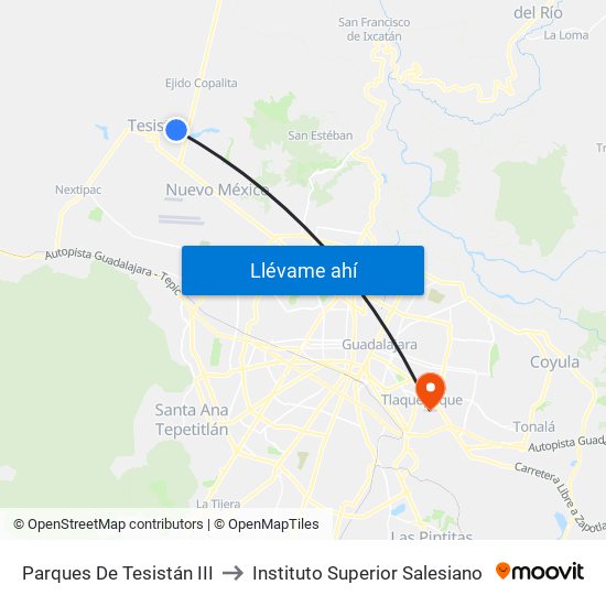 Parques De Tesistán III to Instituto Superior Salesiano map