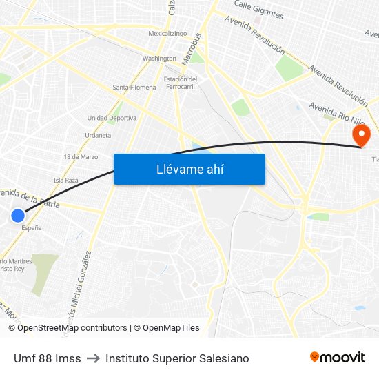 Umf 88 Imss to Instituto Superior Salesiano map