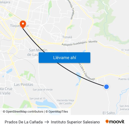 Prados De La Cañada to Instituto Superior Salesiano map