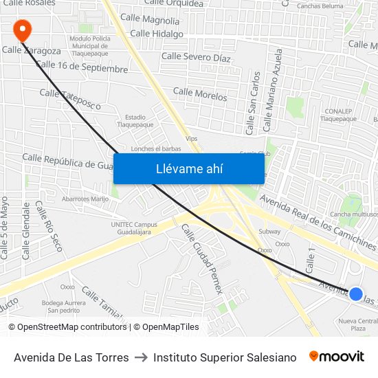 Avenida De Las Torres to Instituto Superior Salesiano map