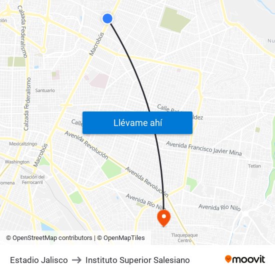 Estadio Jalisco to Instituto Superior Salesiano map