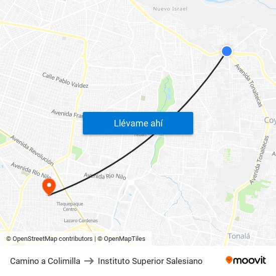 Camino A Colimilla to Instituto Superior Salesiano map