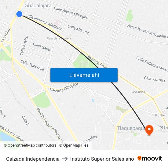 Calzada Independencia to Instituto Superior Salesiano map