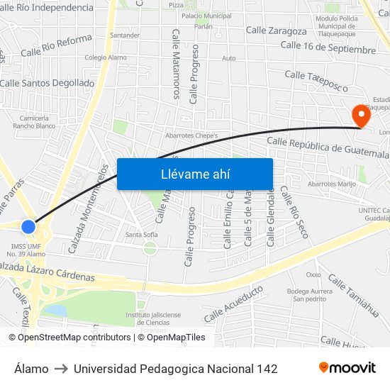 Álamo to Universidad Pedagogica Nacional 142 map