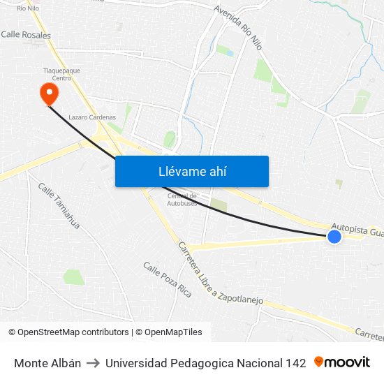 Monte Albán to Universidad Pedagogica Nacional 142 map