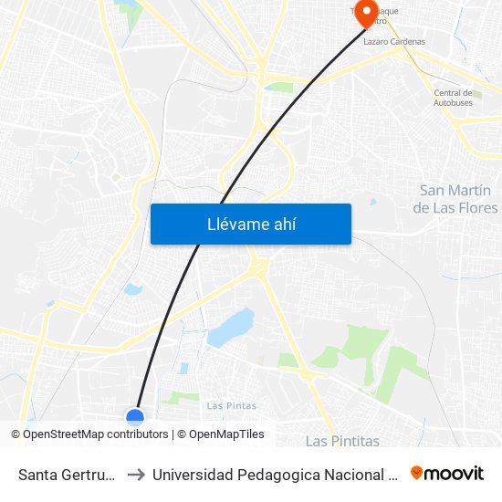 Santa Gertrudis to Universidad Pedagogica Nacional 142 map