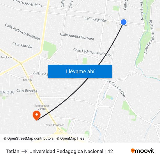 Tetlán to Universidad Pedagogica Nacional 142 map