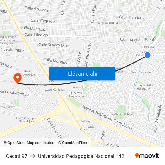 Cecati 97 to Universidad Pedagogica Nacional 142 map