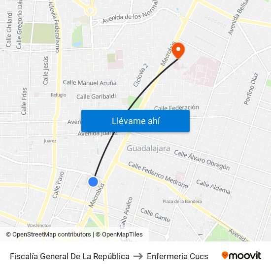 Fiscalía General De La República to Enfermeria Cucs map