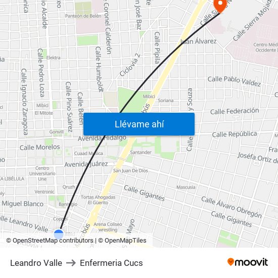 Leandro Valle to Enfermeria Cucs map