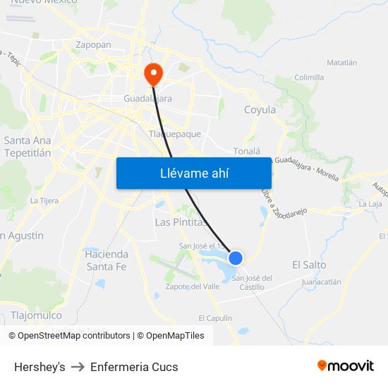 Hershey's to Enfermeria Cucs map