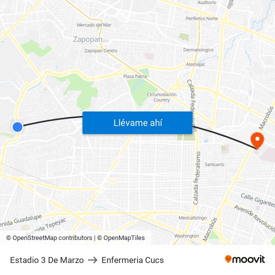 Estadio 3 De Marzo to Enfermeria Cucs map
