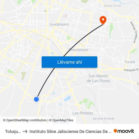 Toluquilla to Instituto Siloe Jalisciense De Ciencias De La Salud map