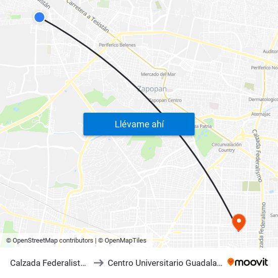 Calzada Federalistas, 1980 to Centro Universitario Guadalajara Lamar map