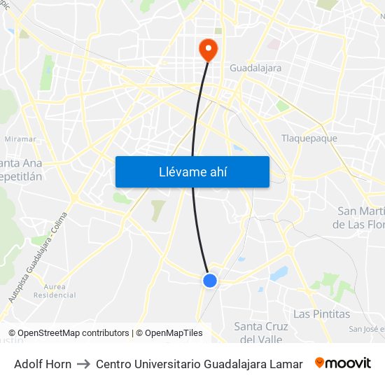 Adolf Horn to Centro Universitario Guadalajara Lamar map