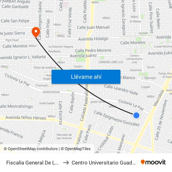 Fiscalía General De La República to Centro Universitario Guadalajara Lamar map