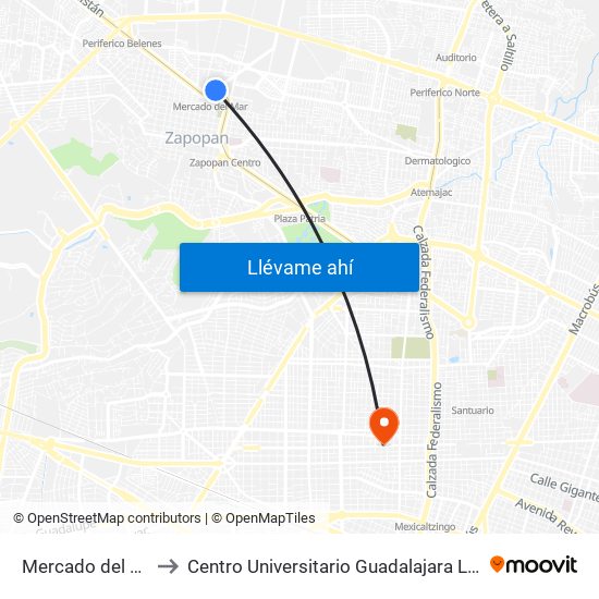 Mercado del Mar to Centro Universitario Guadalajara Lamar map