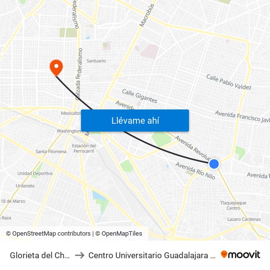 Glorieta del Charro to Centro Universitario Guadalajara Lamar map