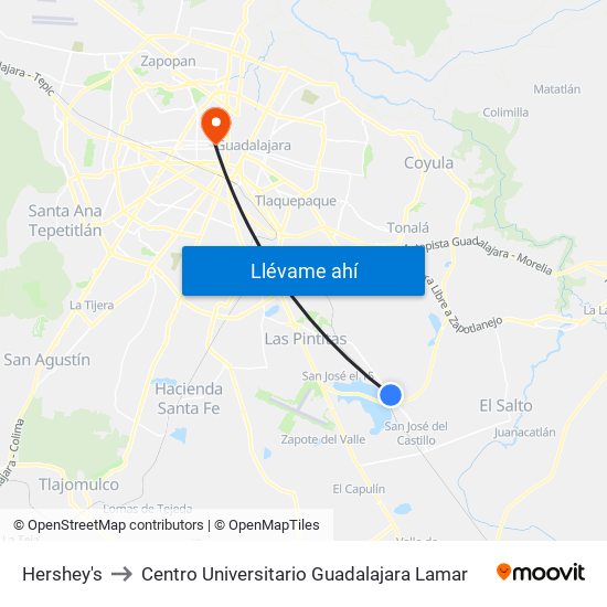 Hershey's to Centro Universitario Guadalajara Lamar map