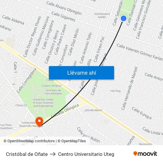 Cristóbal de Oñate to Centro Universitario Uteg map