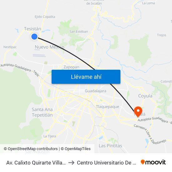 Av. Calixto Quirarte Villaseñor to Centro Universitario De Tonala map
