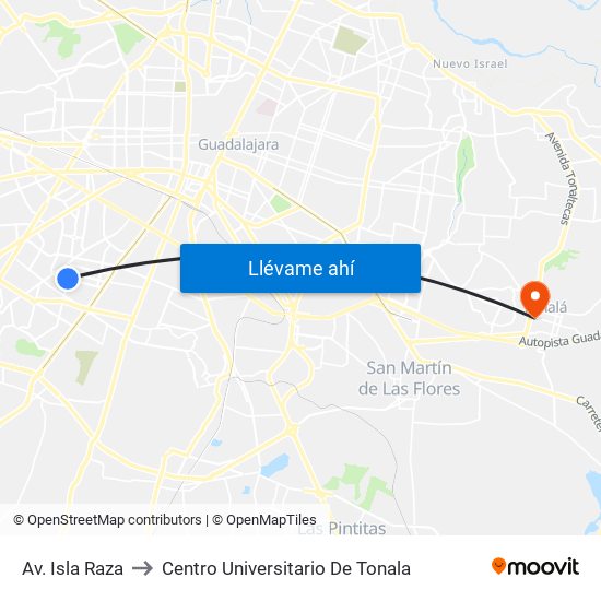 Av. Isla Raza to Centro Universitario De Tonala map