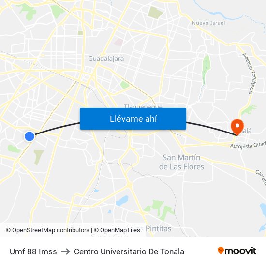 Umf 88 Imss to Centro Universitario De Tonala map