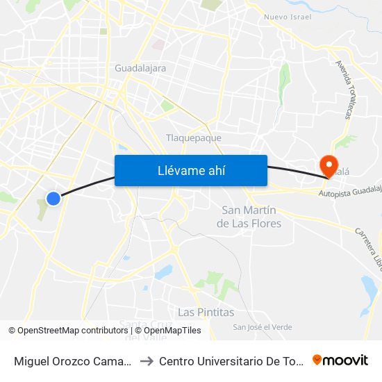 Miguel Orozco Camacho to Centro Universitario De Tonala map