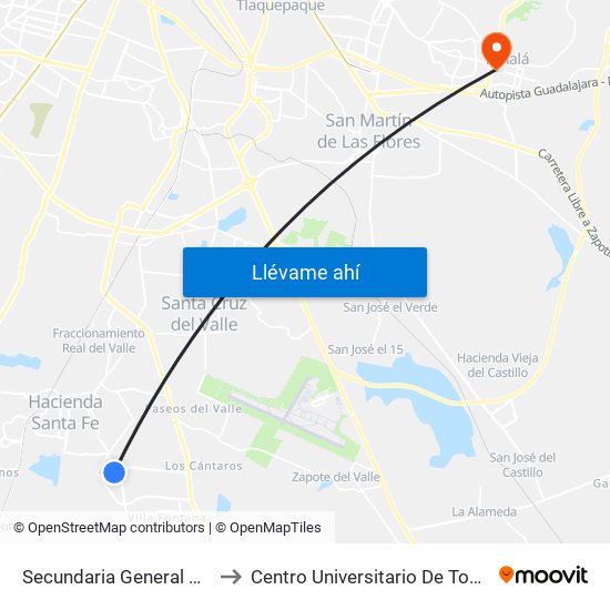 Secundaria General 118 to Centro Universitario De Tonala map