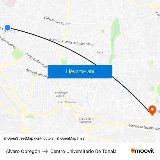 Álvaro Obregón to Centro Universitario De Tonala map